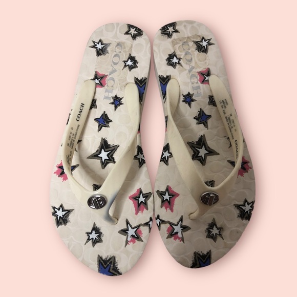 Coach Abbigail Star Rubber Chalk White Thong Flip Flops/Sandals Sz 5 - Picture 7 of 12